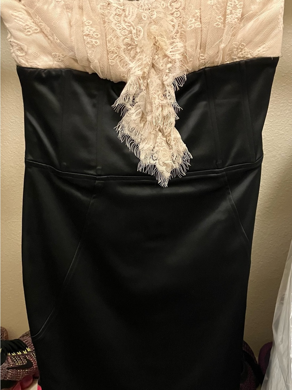 bebe Lace-Trim Strapless Dress - Black & Cream